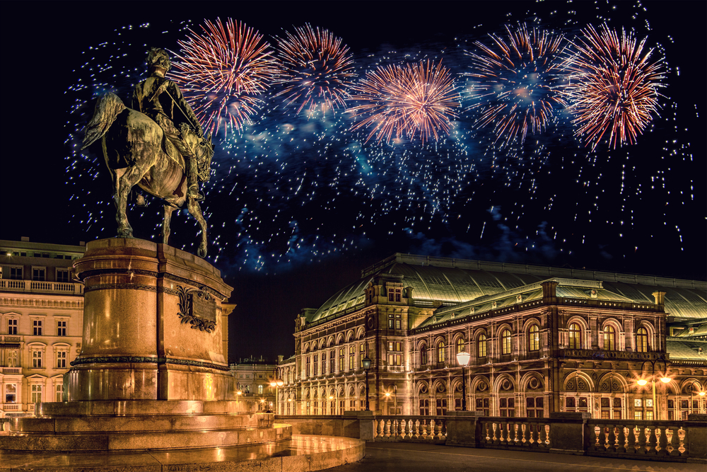 Vienna with fireworks during New Year celebration